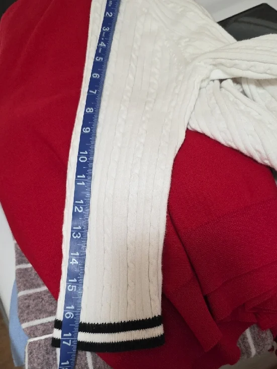 Classic White Cable-Knit Cardigan with Black Trim - Chaps Petite - Picture 5 of 8